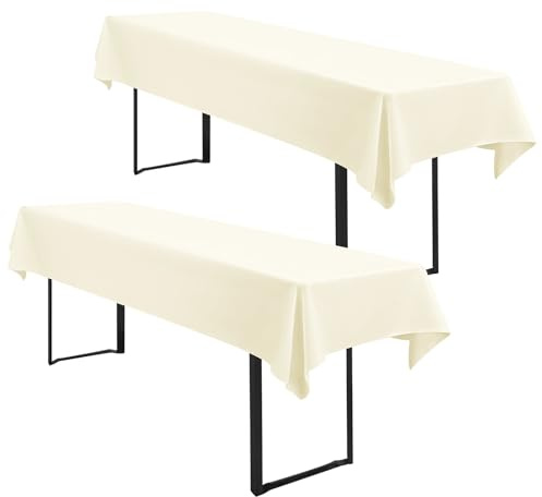 Teruntrue Biertischdecke 2er Pack Elfenbein 250x100 cm Rechteckig Tischdecke waschbar Polyester Universal für 50 und 70 cm Biergarnituren Bierzelt