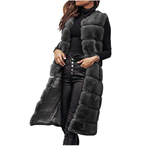 duxyoz Faux Fur Coats Gilets For Women Uk Winter Warm Sleeveless Vest Coat Shaggy Long Jacket Elegant Fluffy Body Warmer Waistcoat Casual Outwear Longline Open Front Cardigans Overcoat