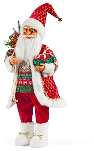 Santa Claus Standing Figure/Traditional Christmas Decoration with Festive Outfit & Gift Sack/Large or Medium Size (Large)