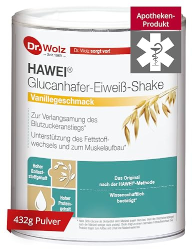 Dr. Wolz HAWEI® Glucanhafer-Eiweiß-Shake 432g – Kombination aus hochwertigem Eiweiß mit Beta-Glucan-Hafer aus Skandinavien – das Original nach der HAWEI®-Methode – Geschmacksrichtung Vanille