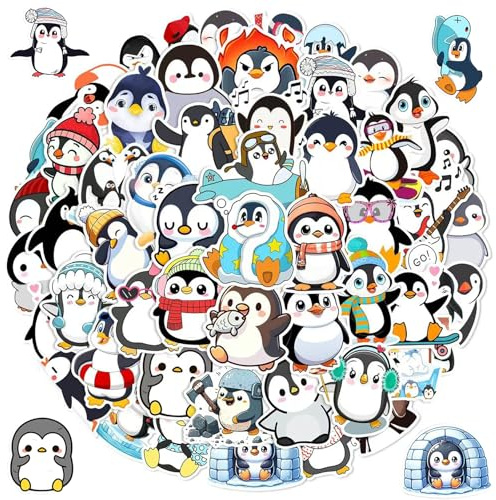 Cartoon Penguin Stickers 50pcs,Cute Penguin Stickers for Kids, Funny Penguins Animals Decals for Decor Laptops, Lovely Penguin Vinyl Tags Sticker for DIY Bumper Window Guitar Scrapbook