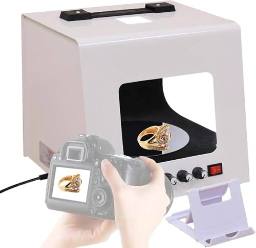DUXMM Scatola Luminosa per Foto di Gioielli, Mini softbox per Studio Fotografico, con Piatto Girevole Automatico e Supporto sospeso, Adatto per Piccoli Oggetti, Fotografia e Video Professionali TB200