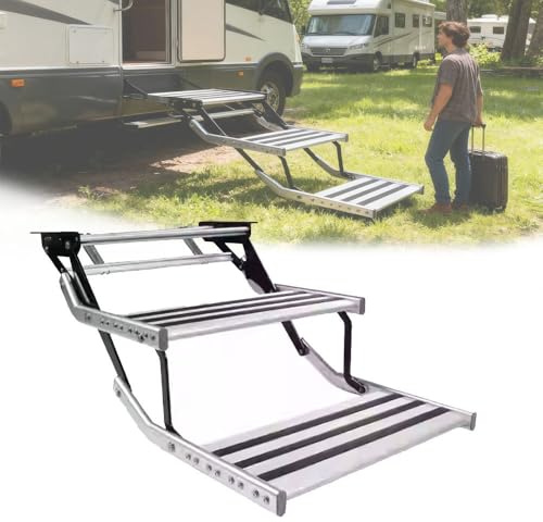 BEESOM Marchepied Pliable pour Camping-Car,with Ligh-Jusqu'à 200 Kg,Tmarche Pied Latéral Voiture Caravane,Marchepied électrique Rétractable Manuel,pour Remorques De Voyage Manual-doublelayer