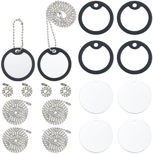 SOFPLATE 8 Set (24 Stück) Runde Hundemarken Mit Schalldämpfer Aluminium Haustiermarken Rohling Mit Kugelkette Und Silikonhülle Zur Geräuschreduzierung Und Zum Schutz Der Marke