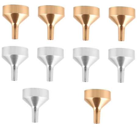 BESPORTBLE Lot de 10 Mini Entonnoirs Métalliques Dorés et Argentés pour Transfert de Parfums et Huiles Essentielles Entonnoirs de Précision Compacts Outils de Remplissage pour Cosmétiques