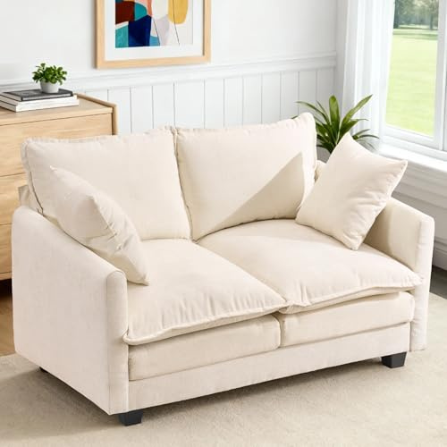MUDANT Loveseat Sofa Cloud Sofa Couch 50'', Modern Loveseats 2 Seat Couch 27 Deep Seat with 2 Pillows for Small Spaces Apartment Studio Office Bedroom Living Room 8834-BEIGE-1
