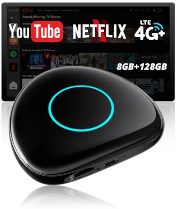 AI Box CarPlay Wireless Adapter & Android Auto Wireless Adapter mit Integriertem 4G, Wi-Fi, Dual BT, USB, AI, GPS, OTA, 8GB + 128GB, Car Play Dongle für YouTube/Netflix/TikTok/TF-Karte, CB6D