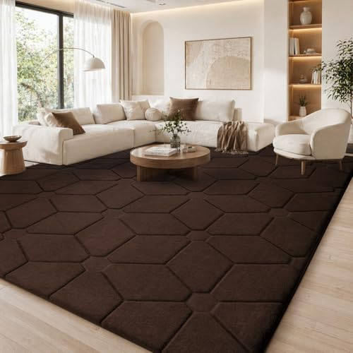 Treeboy Teppich Wohnzimmer 240x300 Extra Groß in Braun, Moderner Kurzflor | Moderne Waschbarer Teppiche Kurzflor Wohnzimmerteppich Rutschmatte waschbar Für Schlafzimmer Kinderzimmer, Büro Carpet Gegend
