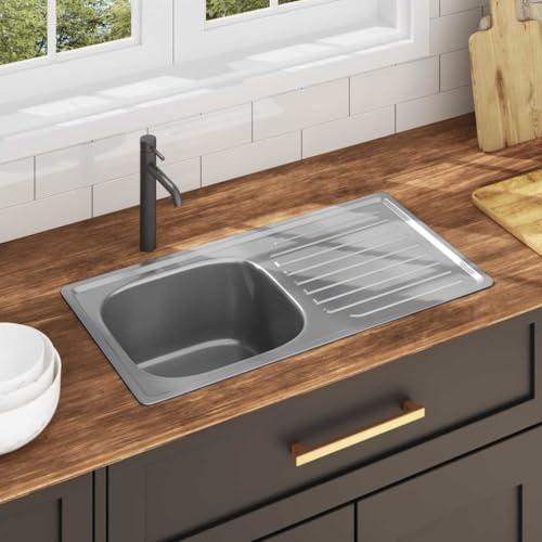 Fregadero De Cocina Empotrado De Acero Inoxidable con Acabado Cepillado, Cubeta Grande y Escurridor Reversible, kitchen sink, Fregadero Bajo Encimera, Apto Para Cocinas y Lavaderos, Plata, 75x40x18 cm