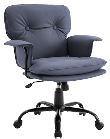 Vigosit Silla giratoria ergonómica con cojín de asiento de 10 cm de grosor, reposabrazos en forma de alas y altura regulable, con una capacidad de carga de hasta 150 kg, equipada con ruedas