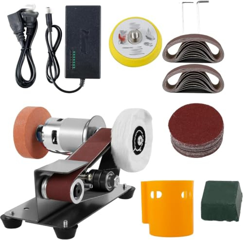 Mini Levigatrice A Nastro E Affilacoltelli Elettrico, Smerigliatrice da Banco Regolabile A 7 velocità, Lucidatrice Silenziosa per Metalli E Gioielli, Strumento Efficiente per Levigare E Affilare.