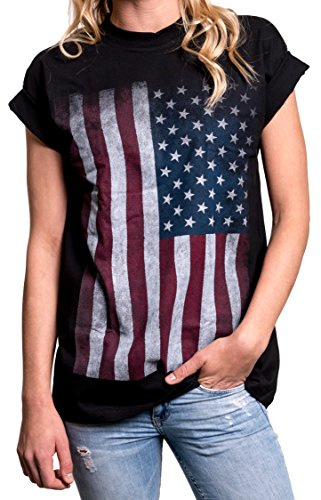 MAKAYA Damskjorta Med Usa-Flagga - Oversize-Långtröja I Stora Storlekar Svart L