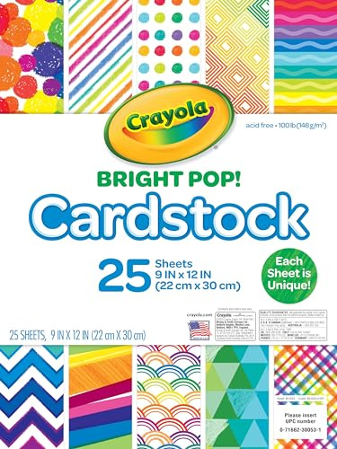 CRAYOLA Cardstock (25 ark) | Inklusive 25 23 x 30 cm ark med unikt mönstrat papper | Perfekt inspiration för varje konstprojekt!