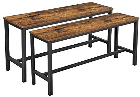 VASAGLE Dining Bench, Pair of 2, Industrial Style, Steel Frame, for Kitchen, Living Room, 12.8 x 42.5 x 19.7 Inches, Rustic Brown + Black，UKTB33X
