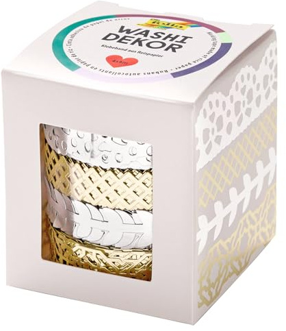 folia 29402 - Washi-Dekor, Spitzenbordüren aus Reispapier, 4er Set Hotfoil silber & gold, klebt auf zahlreichen Oberflächen, rückstandlos ablösbar, zum Verzieren und Dekorieren