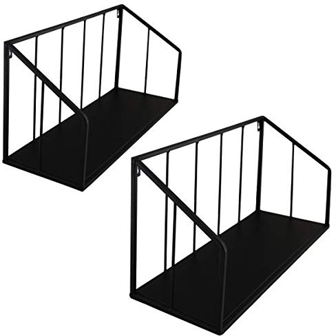 PrimoLiving Schwarzes Design Wandregal Set - Metall Wand Hängeregal 2er Set - Elegantes Schweberegal für Bücher Deko in schwarz Wohnzimmer Schlafzimmer Küche Büro P-12390