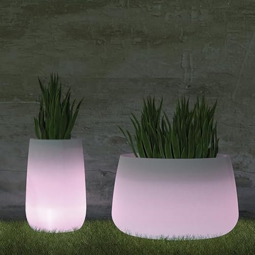 Pot de fleurs lumineux MOOVERE translucide en polyéthylène, léger et résistant, pour plantes et fleurs (Solaire+batterie LED/RGB, High)