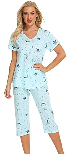 Misscoo Ensemble de Pyjama Femme Coton Manche Courte Vêtements de Nuit Fille Sleepwear Idéal pour Printemps et été