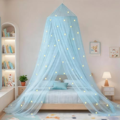 Eimilaly Ciel de lit étoilé Qui Brille dans Le Noir, paravent de lit pour Filles, Ciel de lit de Princesse pour Chambre de Fille, Blue
