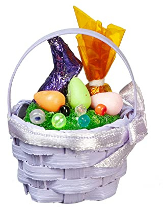 Dolls House Purple Easter Basket with Chocolate Bunny Miniature 1:12 Accessory