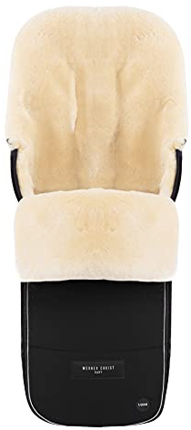 WERNER CHRIST Saco de bebé de piel de cordero FLIMS LUXE – Saco para cochecito de bebé de piel de oveja completa (de 6 a 36 meses) – Piel médica universal con ranuras largas en negro (negro)