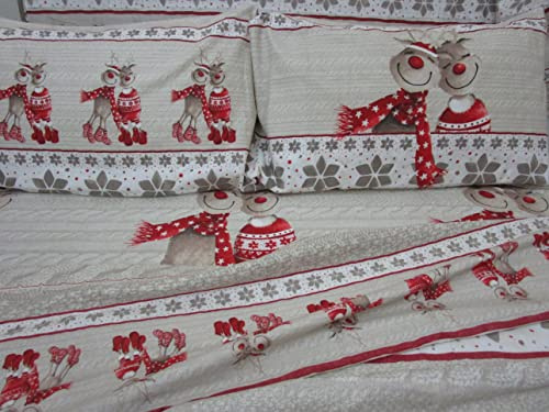 Completo Letto Matrimoniale In Flanella Fantasia RENNE Di NATALE 100% Flanella Cotone In Fibra Naturale..MADE IN ITALY!!! Novità 2021!!!!