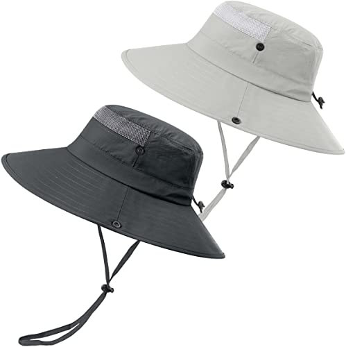 2 Stück Boonie Sonnenhut Herren Bucket Hat UV-Schutz Faltbar Wasserdicht Outdoor Sonnenschutz Hut Fischerhut Sommer Gartenhut Wanderhut Anglerhut Buschhut Unisex (Dunkelgrau & Hellgrau, 2 Stück)