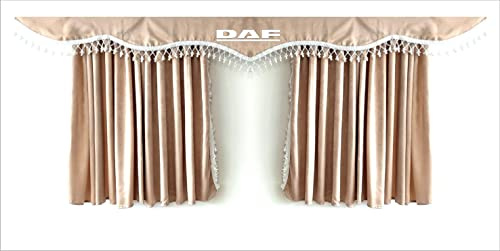 Ensemble complet de rideaux de chambre pour camion avec pompons blancs et crochets avec logo DAF Beige