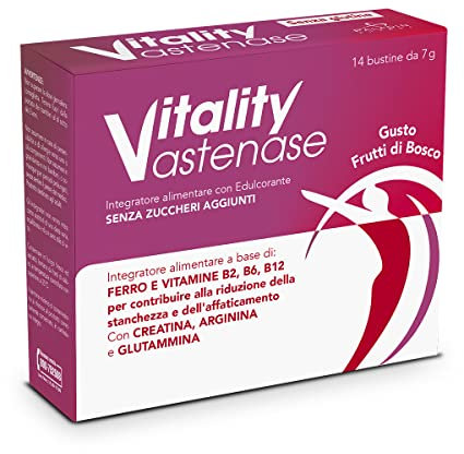 Vitality Astenase, Integratore Alimentare Completo a base di Creatina, Arginina, Glutammina, Sali minerali e Vitamine. Più carica, energia e vitalità. 02145, Confezione 14 bustine