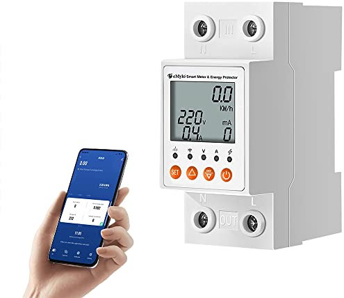 eMylo Compteur d'énergie intelligent WIFI, compteur numérique LCD 1 phase DIN Rail, disjoncteur de protection contre les fuites AC 80-400V, télécommande APP, moniteur de consommation d'électricité