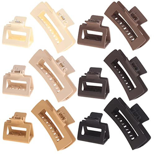 Alemaky 12 Pack Square Claw Clips, Big and Small Neutral Rectangle Hair Claw Clips, Non-slip Matte Large Hair Clips for Women,Strong Hold jaw clip for Thick Thin Hair (Neutral)