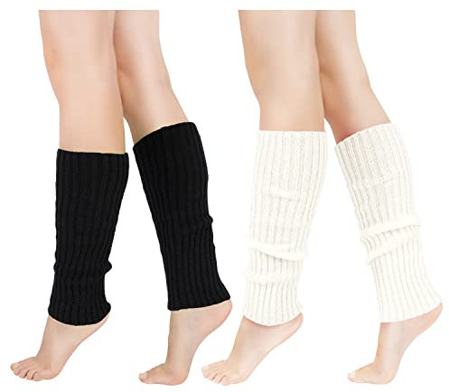 Junely Leg Warmers for Women Cute Leg Warmer Knit Legwarmers Black White