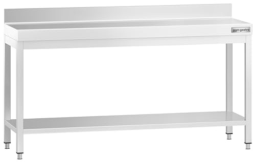 GGM Gastro Edelstahl Arbeitstisch 2000x600 mm mit Grundboden | Hochwertiger Edelstahl AISI 304, extrem belastbar, geräuschdämmende Füße, flexibel höhenverstellbar, ideal für Profiküchen