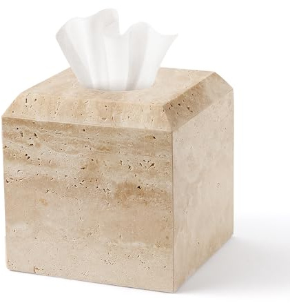 WORHE TBC145WT Taschentuchbox aus natürlichem Travertinstein, strapazierfähig, quadratisch, für Badezimmer, Wohnzimmer, Schlafzimmer, Waschtisch, Küche, minimalistisch, Büro, Heimdekoration, Beige