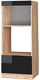 Vicco Mikrowellenschrank Fame-Line, Schwarz Eiche Hochglanz, 60 cm offen