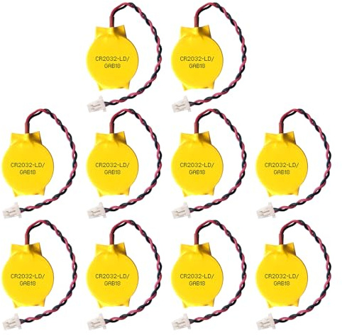 EEMB 10-Pack CMOS Battery CR2032 3V Lithium Battery with Wire Leads and SHR Connector Computer CMOS Replacement for Laptop Intel NUC and ASUS ROG Strix G702 G702V
