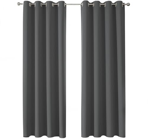 CUCRAF Blackout Curtains 2 Panels, Dark Grey Thermal Curtains for Bedroom & Living Room, Eyelet Soundproof Room Dividers W46 x L54