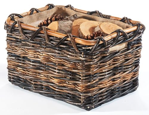 Kobolo Holzkorb aus Rattan & Bananenblatt 50x37x30cm braun, geflochtener Kaminholzkorb mit Griffen, stabiler Brennholzkorb & Holztragekorb für Kamin, Ofen & Wohnzimmer, stilvoller Aufbewahrungskorb