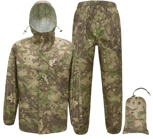 Tongcamo Combinaisons de pluie pour hommes imperméables - Veste et pantalon de pluie pour adultes, Imperméable léger et respirant avec capuche Chasse Cp Camo Travail Moto