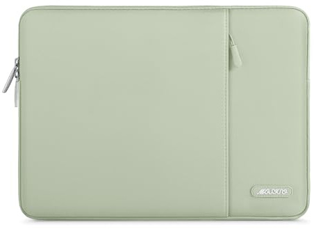 MOSISO Laptop Hülle Tasche 13,3 Zoll, 13-13,3 Zoll Laptoptasche Kratzfest | Ultraleicht, Ultradünn Polyester Vertikale Laptophülle mit Fronttasche für MacBook Pro 14, HP Dell Lenovo, Salbei Grün