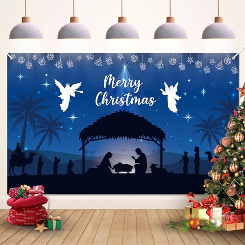 Koliphy Weihnachten Banner, Merry Christmas Deko für Drinnen und Draußen, Tiefes Blau Weihnachtsfeier Dekorationen Banner, 180 x 110cm