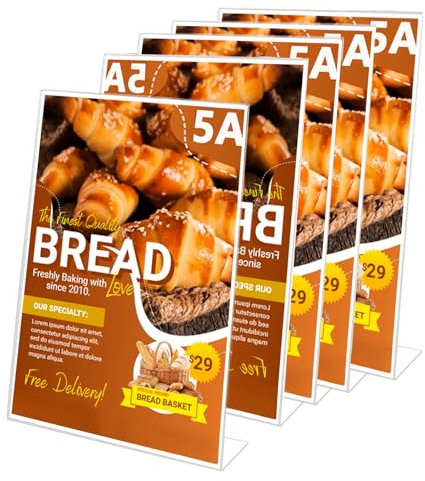 ASelected 6PCS Acrylic Sign Holder A4 Plexiglass Display Stand Clear Tilt Poster Menu Holder For Office Restaurant Hotel Promotion Photo