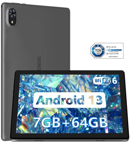 DOOGEE U9 Tablet 10.1 Pulgadas, 7GB RAM+ 64GB ROM(1TB TF), Android 14 WiFi 6, para Niños con 5060mAh, 1280x800 HD, Dual Camera TÜV Certificación & 3.5mm & OTG, Negro