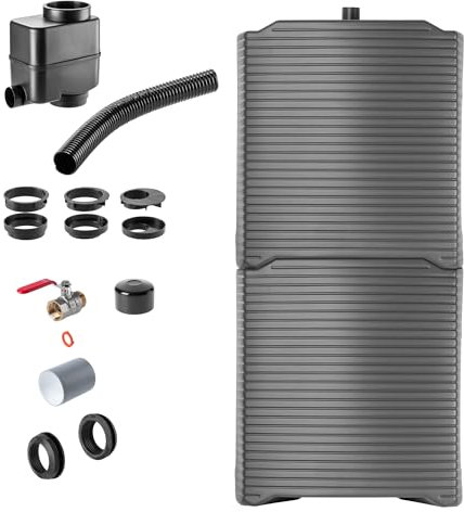 KADAX Tanque de lluvia modular para jardín, barril de lluvia resistente a la intemperie, 126 litros, colector de agua, depósito de lluvia de plástico, barril de agua (2 x antracita + juego de