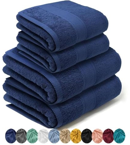LEBENGOOD Juego de Toallas de Baño y Lavabo 100% Algodón Premium 550gsm | 2 Toallas Lavabo (50x90) y 2 Toallas Ducha (70x130) | Toallas Grandes, Suaves, Absorbentes y (2 50X90 2 70X130 Azulon)