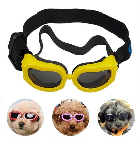 Hundsolglasögon för UV-skydd, vindskydd, dammskydd, HD slagtåliga linser och justerbar rem för husdjur som små hundar och katter.