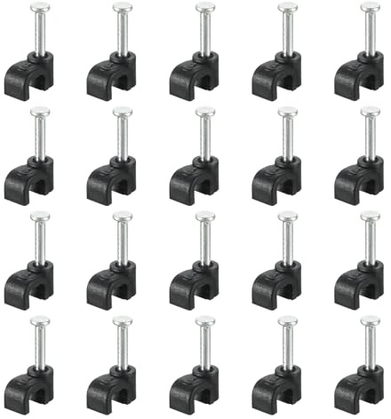 uxcell Cable Clips with Steel Nail, 100Pcs 4mm/0.16 Plastic Cable Wire Clips, Ethernet Cable Clips Nail in Cable Clips for Home Wires Cables Cords Management, Black