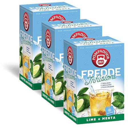 Pompadour, Fredde Infusioni Lime & Menta, 54 Filtri (3 Confezioni da 18 Filtri), Dissetante e Rinfrescante, Ideale nelle Giornate Estive, Senza Lattosio, Glutine e Allergeni