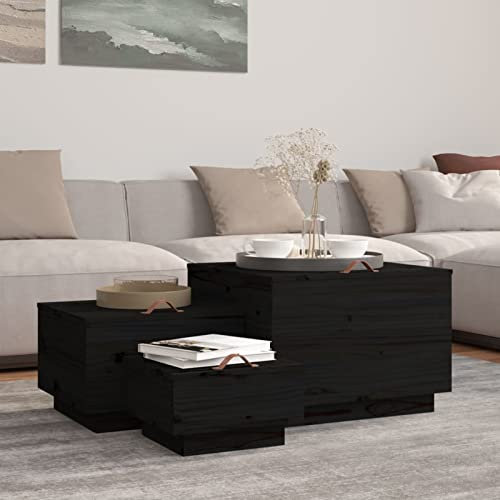 CIADAZ Aufbewahrungsboxen mit Deckeln 3 STK. Schwarz Massivholz Kiefer, Spielzeugkiste, Aufbewahrungskiste, Kleideraufbewahrung, Kleideraufbewahrung & Organisation