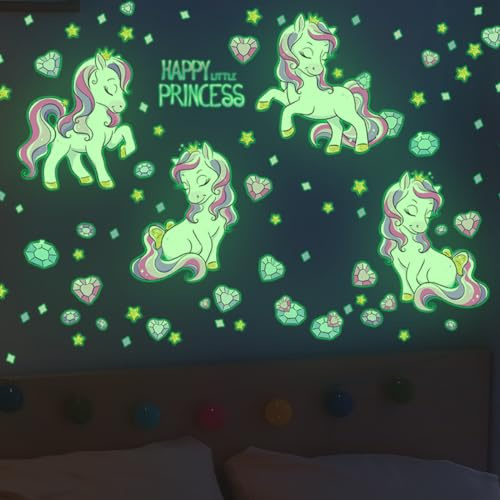 Einhorn Wandtattoo Kinderzimmer Leuchtsterne Selbstklebend Sternenhimmel Wandaufkleber Mädchenzimmer Leuchtsticker, Leuchtaufkleber Wandsticker Babyzimmer Deko Geschenke für Mädchen Grün